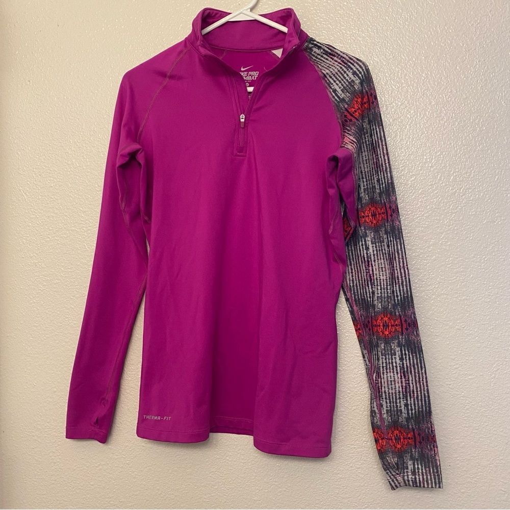 Nike Pro Combat Dri-Fit fitted long sleeve fleece lined quarter zip pullover M